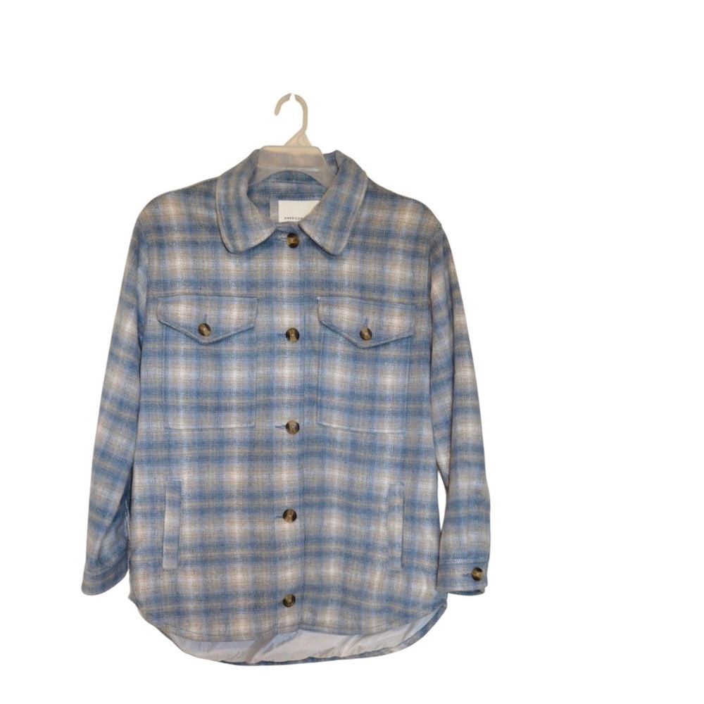 American Eagle Long Oversized Blue & Cream Shacket - Lined - Large - Picture 3 of 6